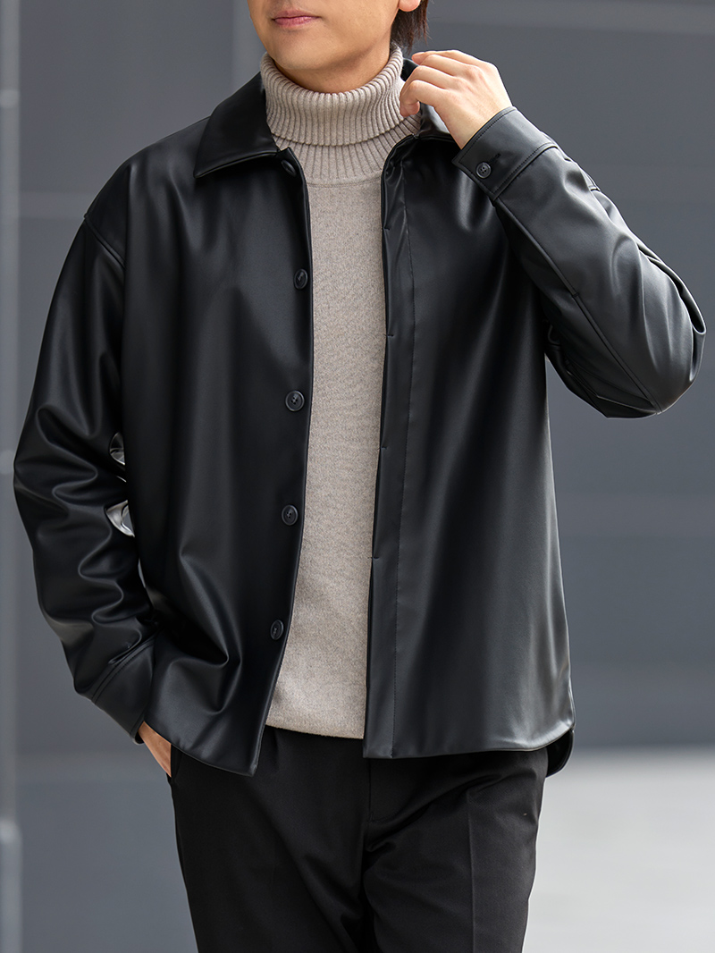 カウレザーシャツジャケット