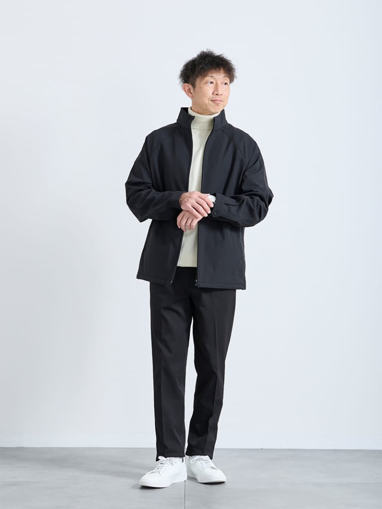 オフィスでも快適な冬ブルゾンスタイル