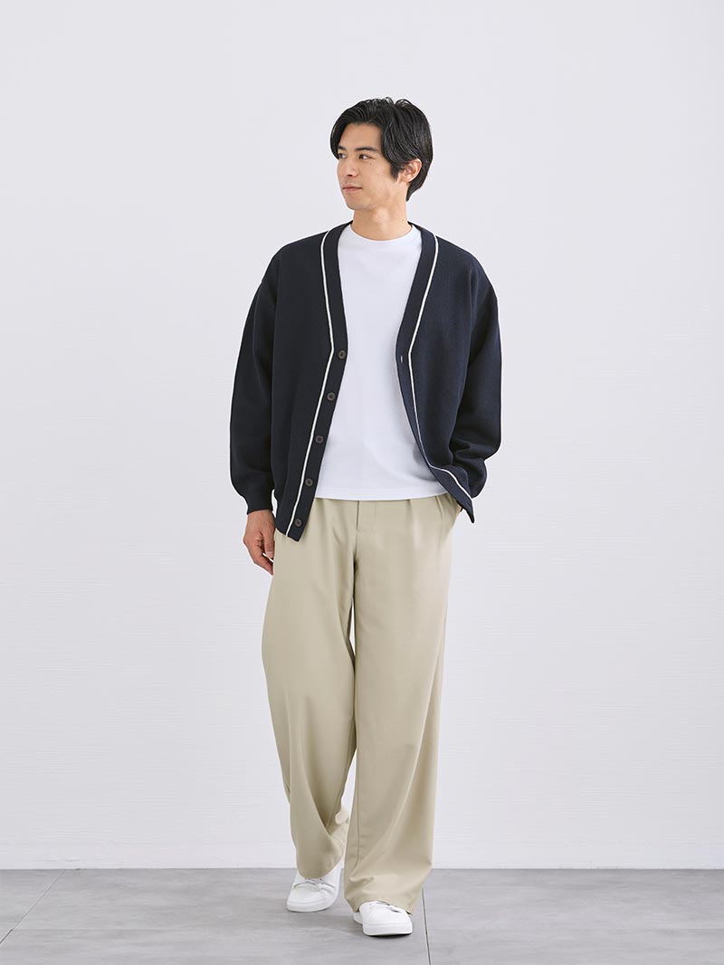 ダブルジャガードハイゲージカーディガン×CODEワイドコーデ