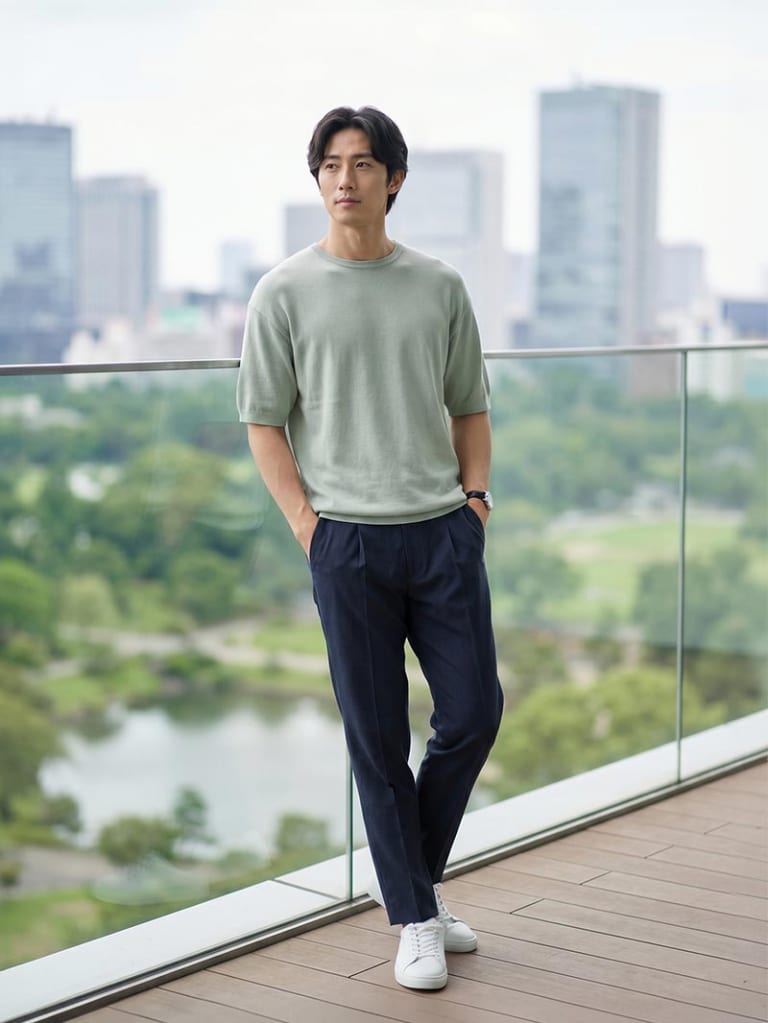 Tシャツよりきちんと見える、夏のニットコーデ