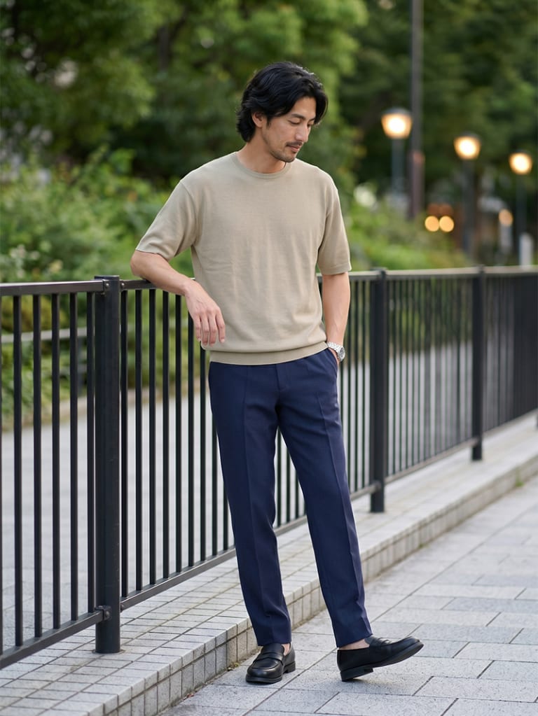 暑い日の通勤に。半袖ニットできちんと見える夏コーデ