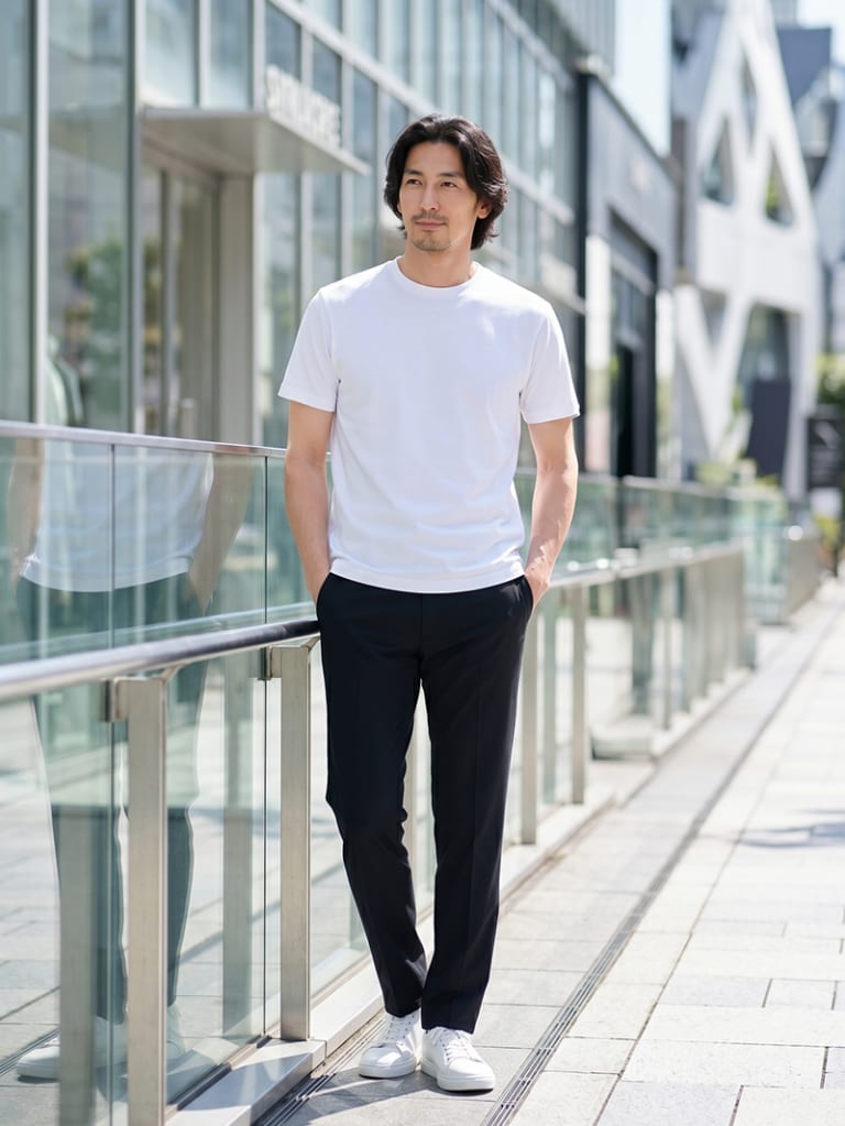 迷ったらこれ。白Tと黒パンツの定番休日コーデ