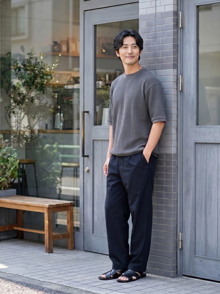 手抜きに見せない、休日の黒カジュアル