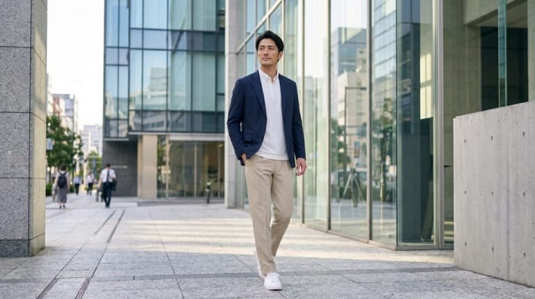 紺ジャケットのコーデ｜インナー・パンツ・季節別の合わせ方と実例