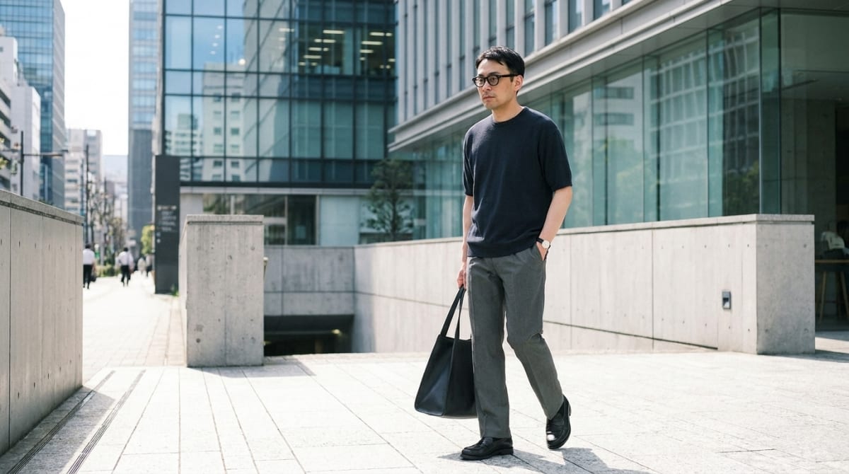 スラックスに合う服の着こなし