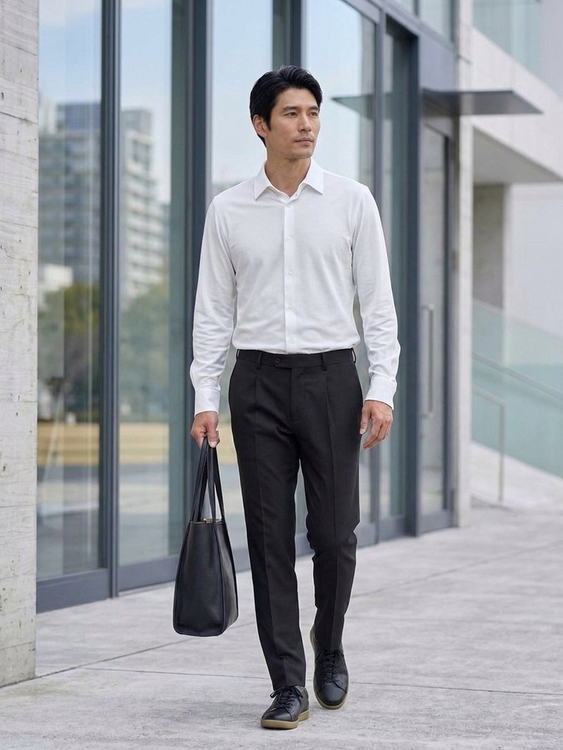 白いシャツと黒のパンツ