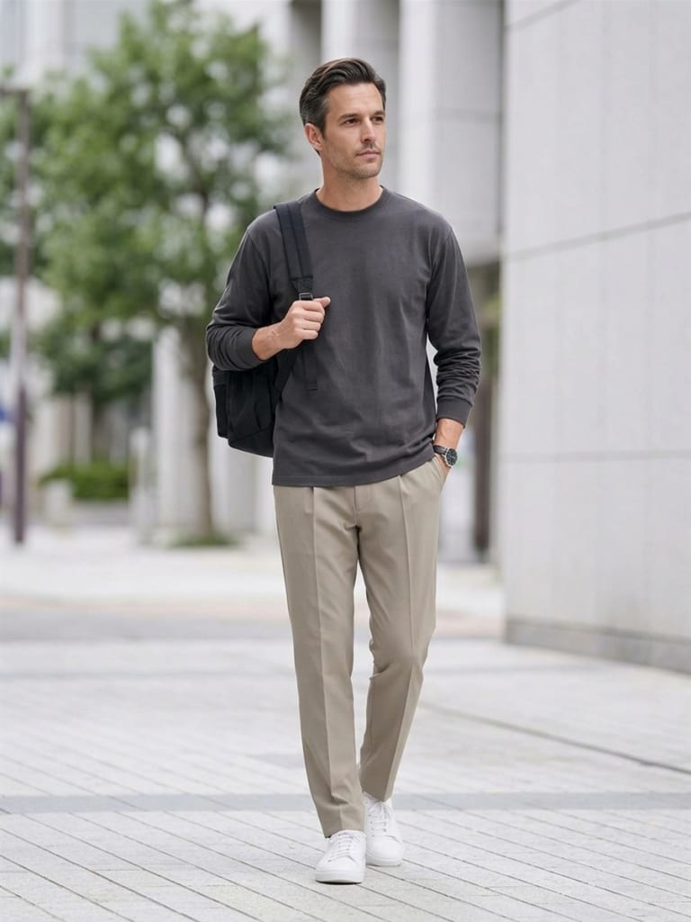 資料をまとめる日のスミTシャツが集中力を高める色合わせ。